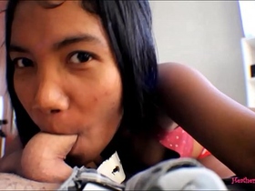 HD Tiny Asian Thai Teen Heather Deep films everyself giving a deepthroat throatpie