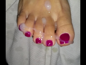 Asian pedicure toes get cumshot.
